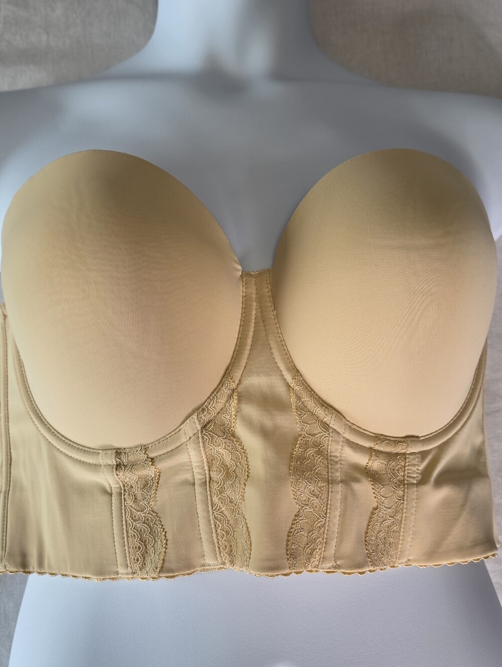 SheCurve The Low Back Strapless Bra 36F Nude/Tan Longline Bustier NO STRAPS $46